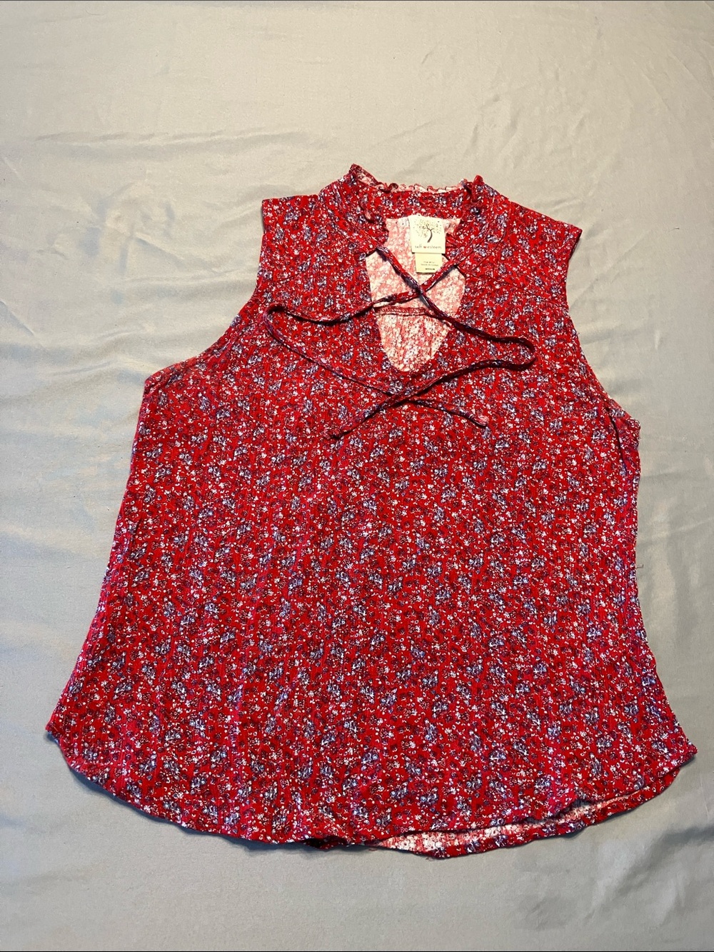 Self Esteem Red Floral Lace-Up Sleeveless Camisole